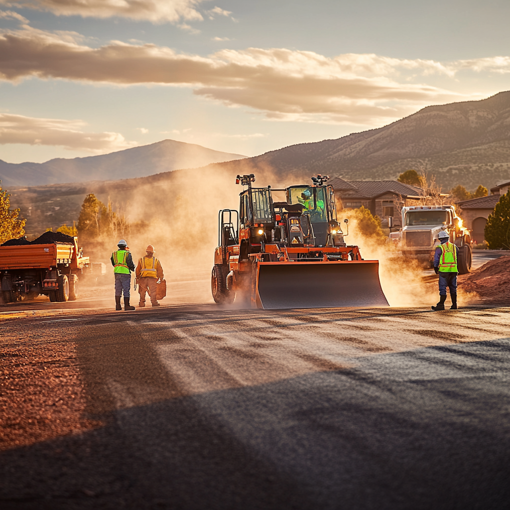 Mesa County Paving team delivering professional asphalt services with mountain backdrop